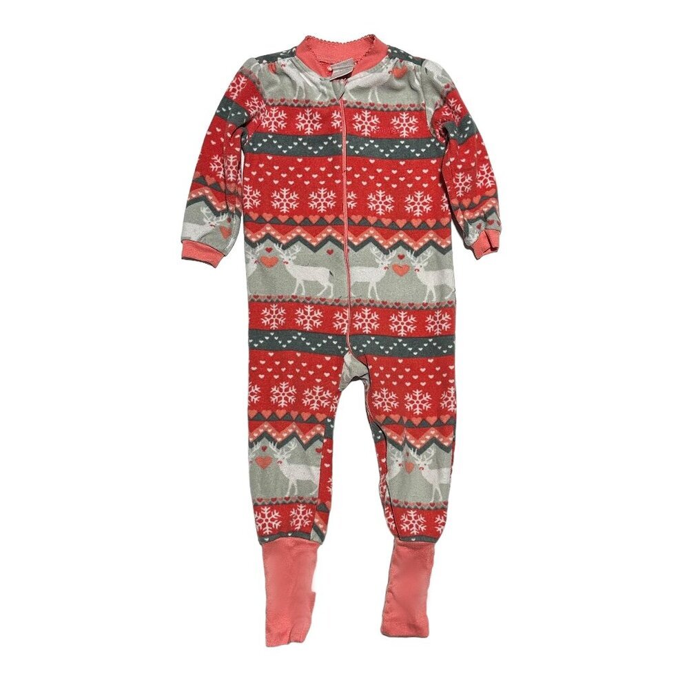 Vintage Toddler Christmas Fleece One Piece Zip Up Pj's Red